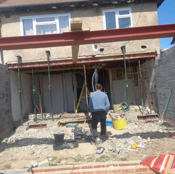 Steel beams installed for rear extension opening