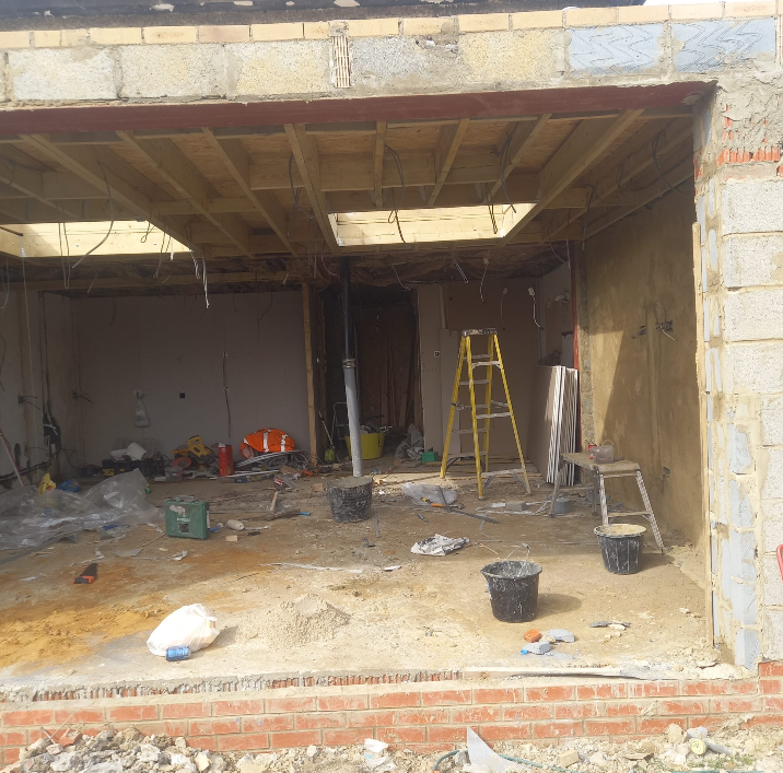 New extension opening with steels in place