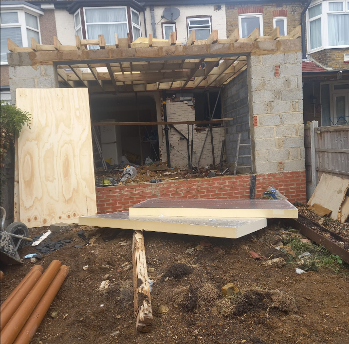 Extension roof framing and insulation board